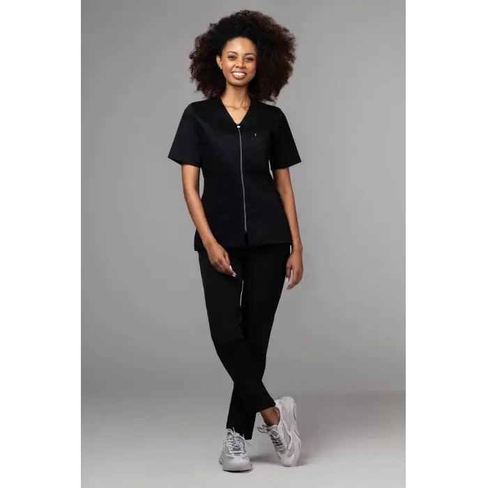 Costum ZIP Confort Fashion Black - Cotton Stretch - Uniforma Medicala Premium