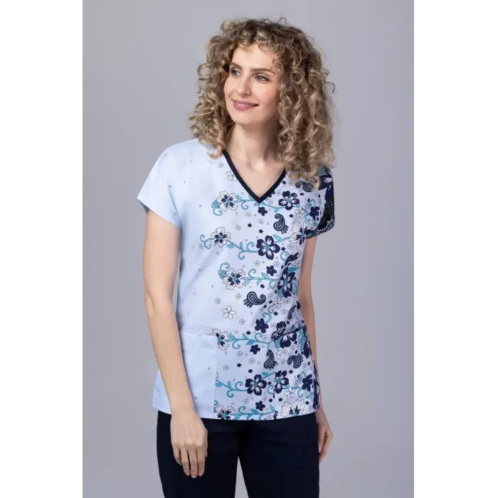 Floral Allure - Bluza uniforma medicala cu imprimeu