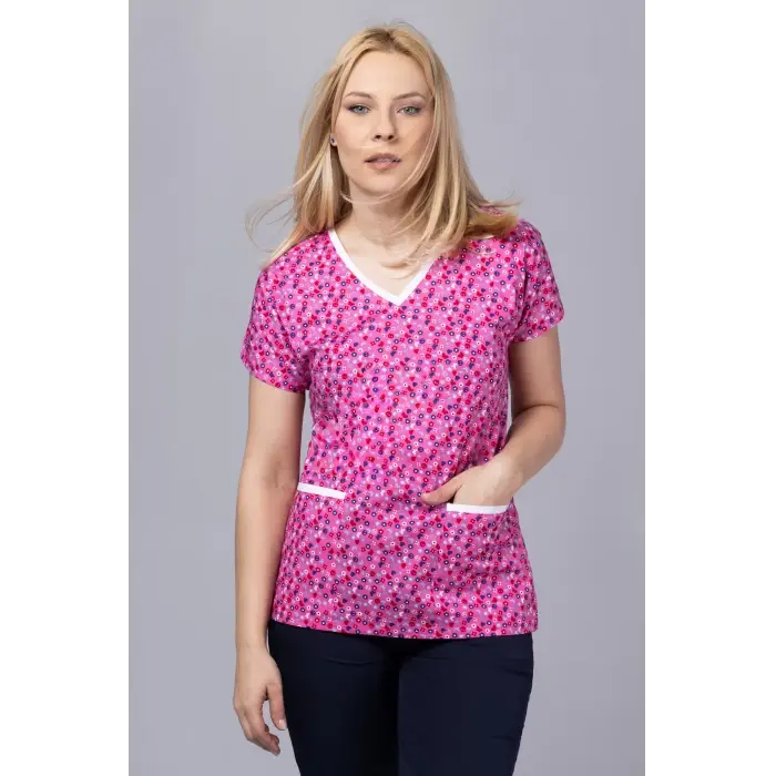 Pink Hippie Butterflies - Bluza uniforma medicala cu imprimeu