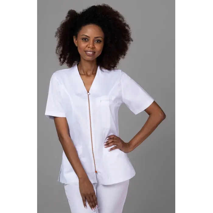 Costum ZIP Confort Fashion White - Cotton Stretch - Uniforma Medicala Premium