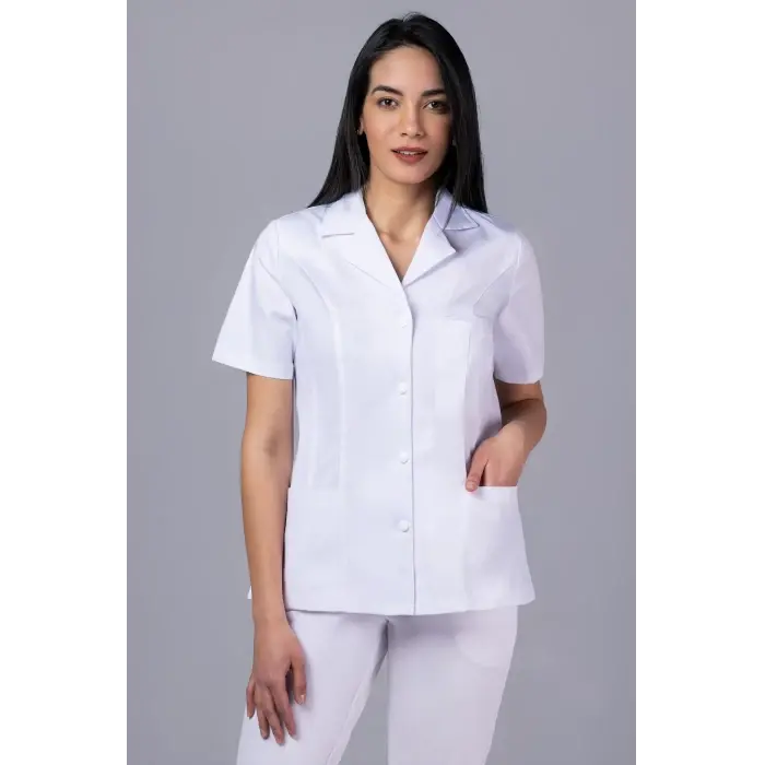 Bluza Dama cu Revere, Alba - Uniforma Medicala