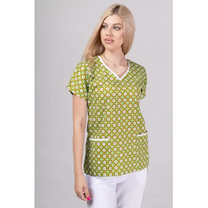 Green Grape Flowers - Bluza uniforma medicala cu imprimeu