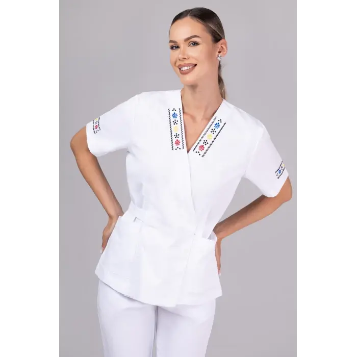 Bluza Kimono culoare Alb cu Broder"IE" in motive traditionale <editie limitata>