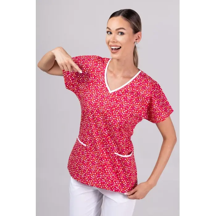 Red Hippie Butterflies - Bluza uniforma medicala cu imprimeu